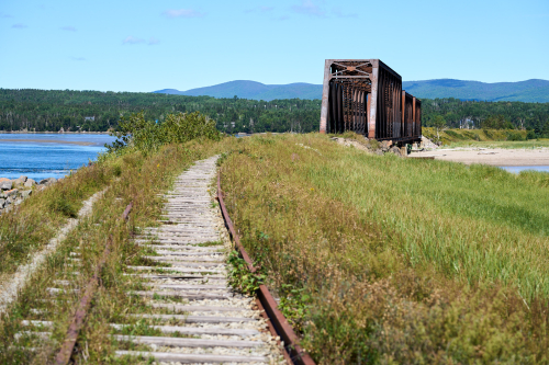 Eau,Marais,Été,Saison,MRC Côte-de-Gaspé,Région,Douglastown,Pont,Suspendu,Jour,Temps